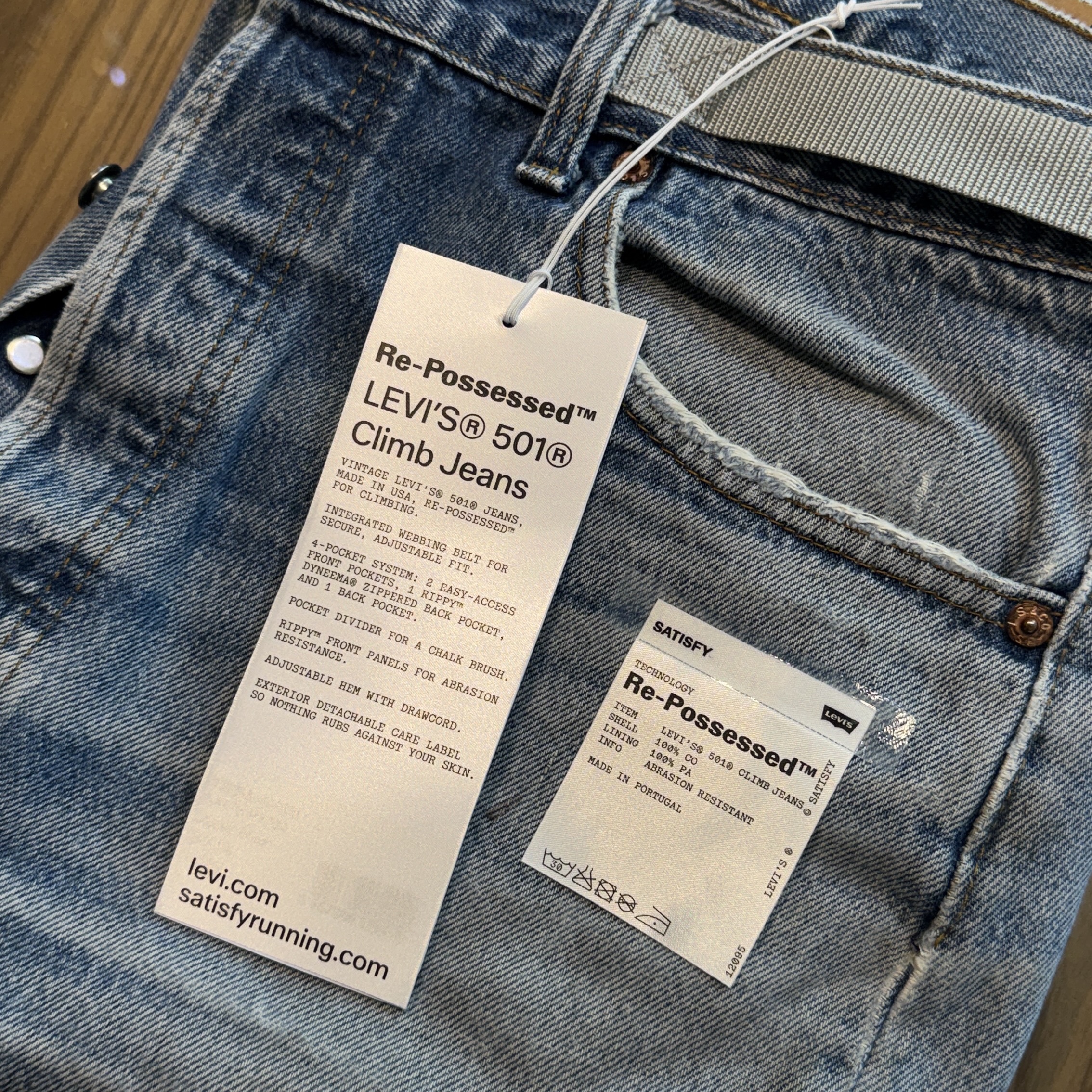 Satisfy x Levi's Re‑Possessed 501 Climb Jeans Aged Blue 착용 스타일