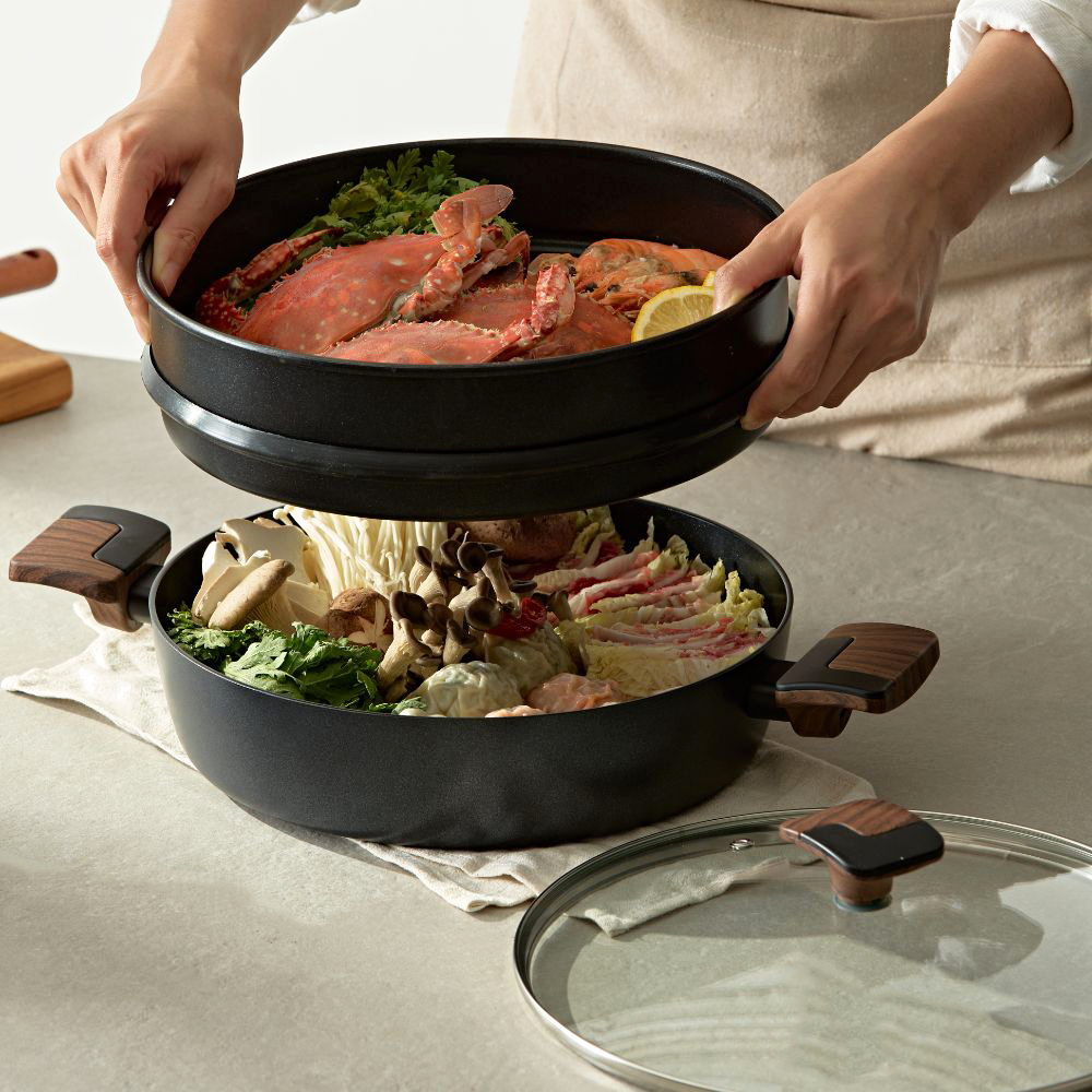 실바트 까리노 IH 찜기파티팬 28cm 파티웍 찜솥 찜냄비 유리뚜껑 세트(Silvat Carino IH Induction Party Steamer Pan 28cm with Glass Lid SET) - 2