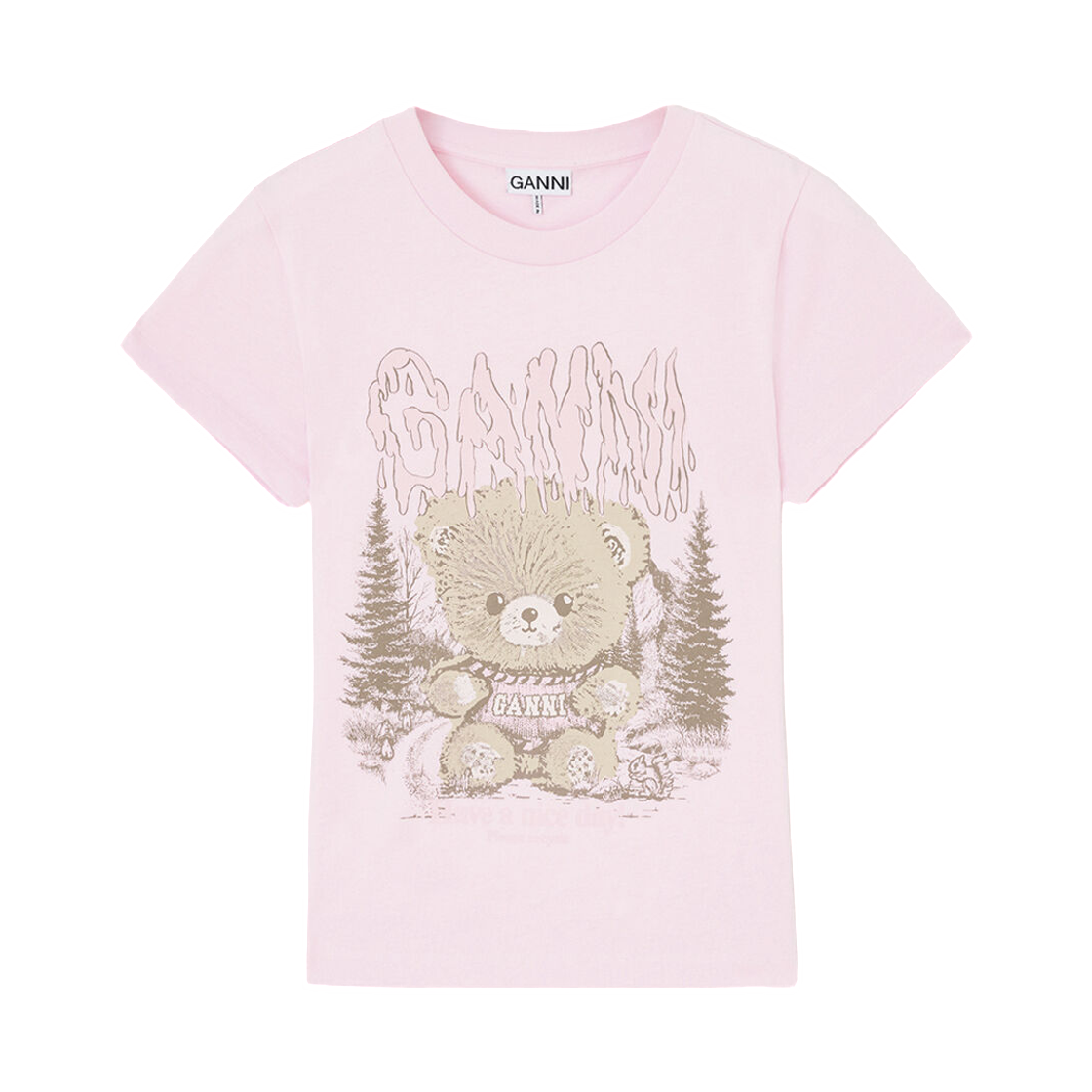 A1050307-868 (W) Ganni Baby Fit T-Shirt with Forest Teddy Chalk Pink