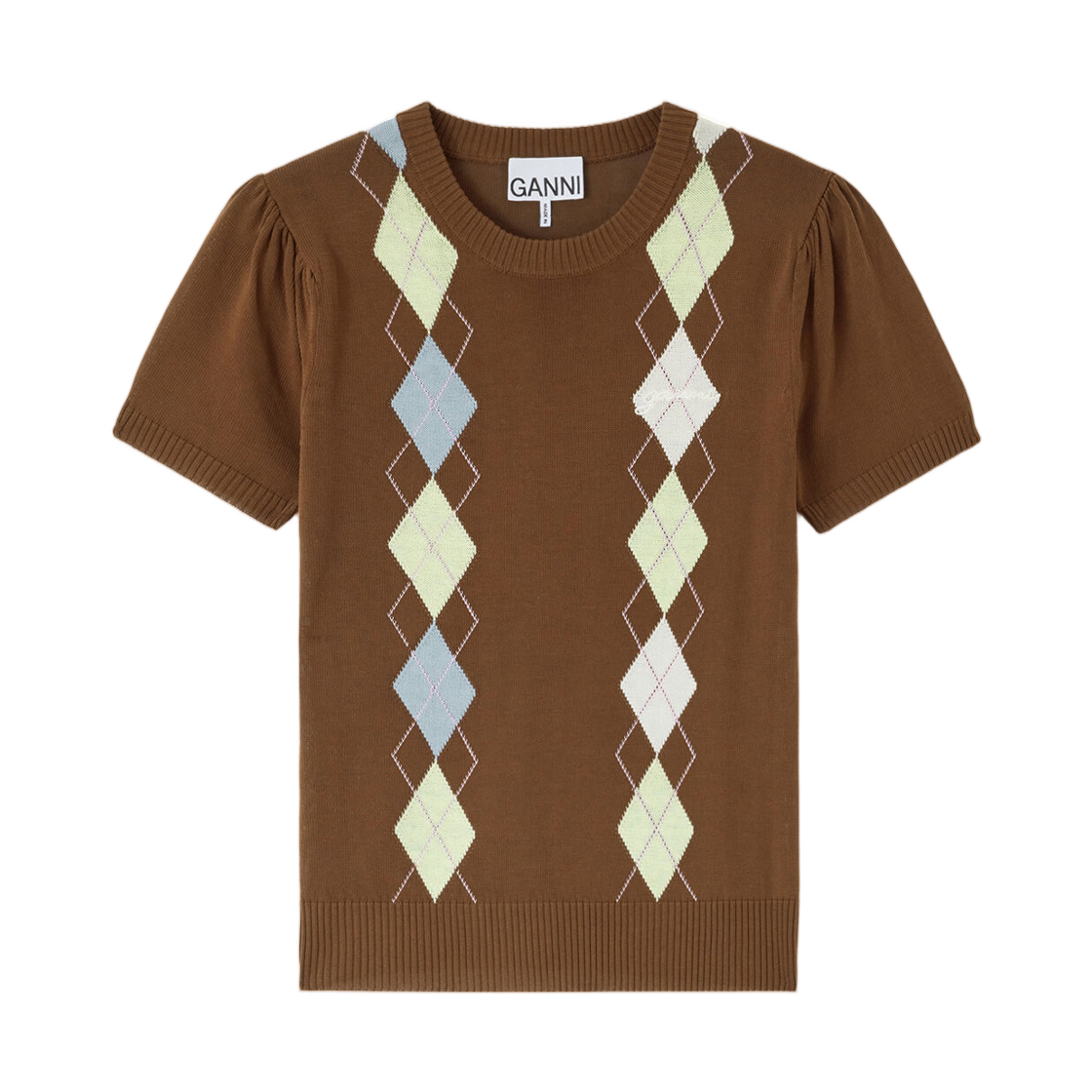A1040295-05H (W) Ganni T-Shirt in Argyle Tiramisu
