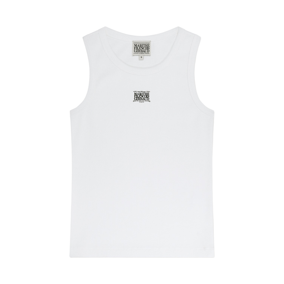 (W) 마리떼 프랑소와 저버 리본 클래식 로고 슬리브리스 화이트((W) Marithe Francois Girbaud Ribbon Classic Logo Sleeveless White)