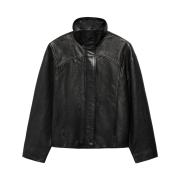 (W) Zara 100% Leather Oversized Jacket Black