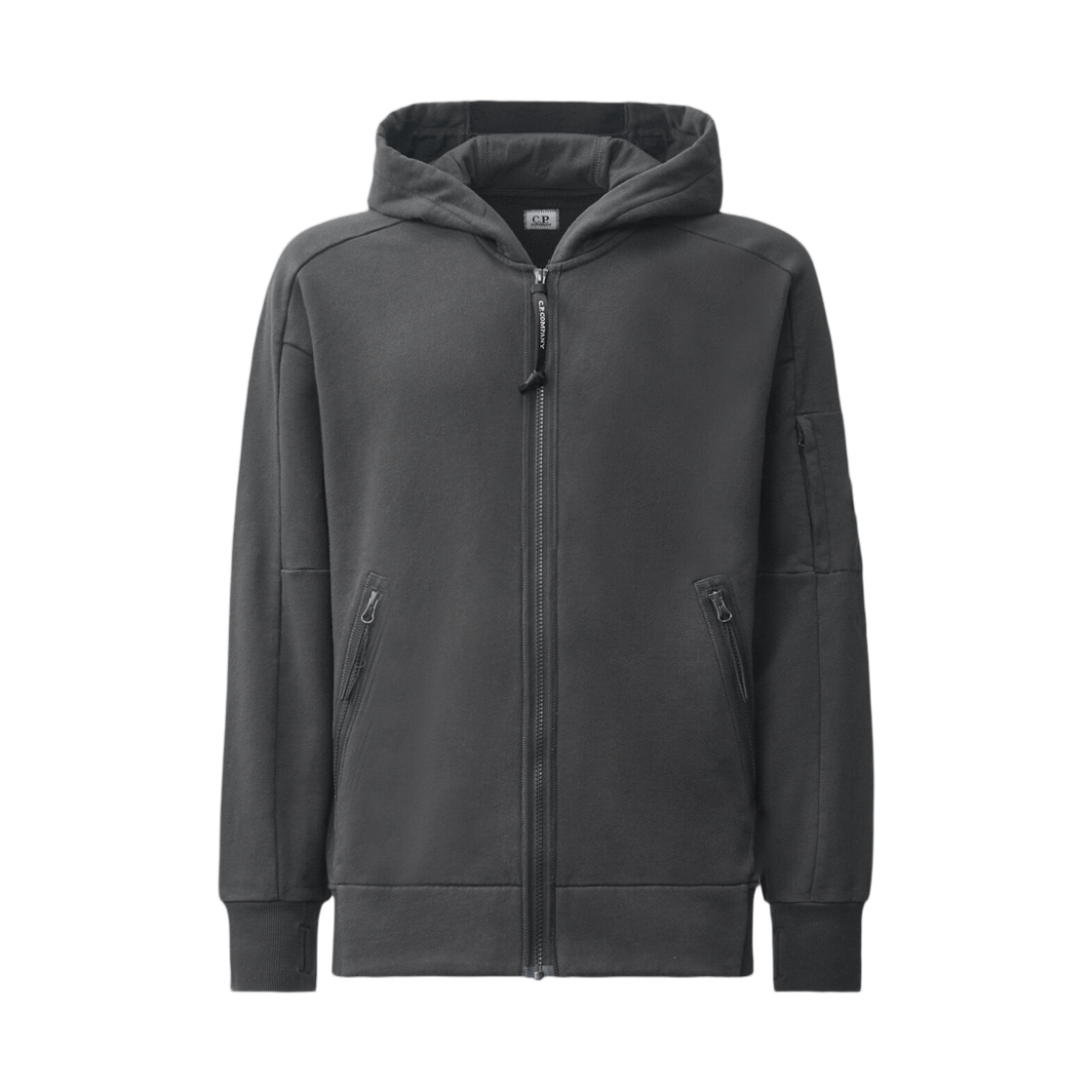 21CMSS716A005086W985 C.P. Company Diagonal Raised Fleece Lens Hooded Zip Sweatshirt Raven Grey - 26FW