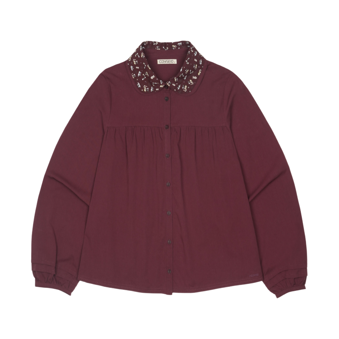 코이세이오 그래픽 라운드 카라 셔츠 와인(COYSEIO Graphic Round Collar Shirt Wine)