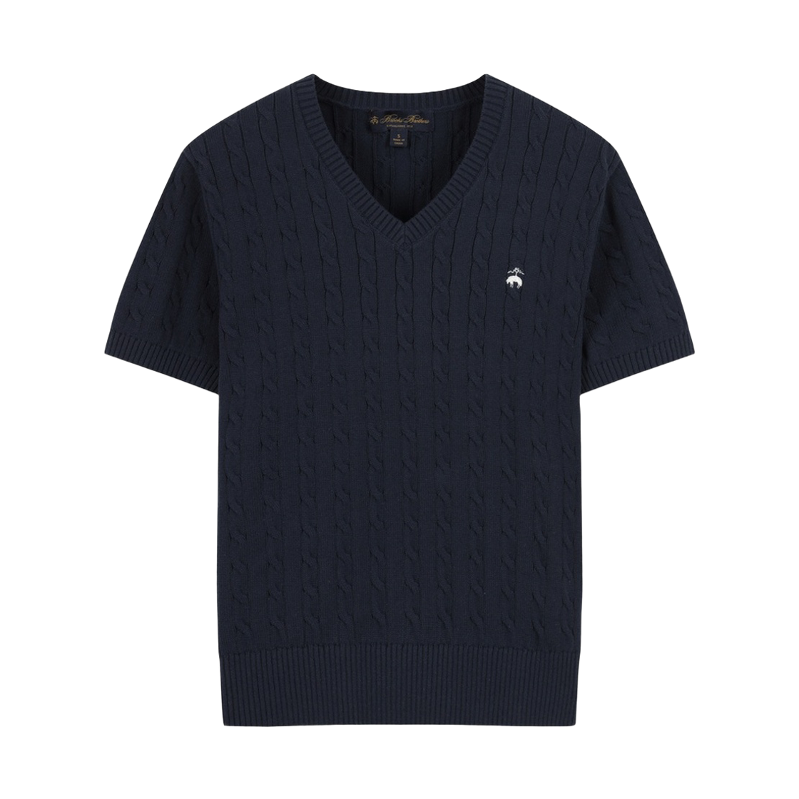 BBWNWBG206QGM BrooksBrothers Women's Cable V-Neck Short Sleeve Navy