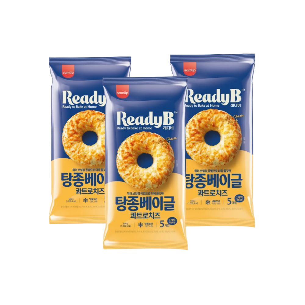 삼립 레디비 탕종 베이글 콰트로치즈 500g 5개입 3봉(Samlip Ready B Tang Jong Bagel Quattro Cheese 500g, pack of 5, 3 packs)