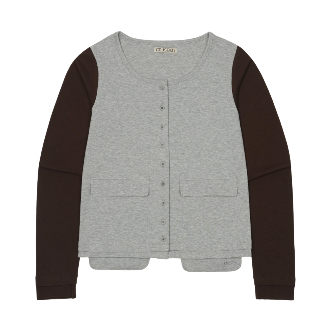 CY26FWOTCD003 COYSEIO Button-Up Deep Neck Cardigan Melange Grey