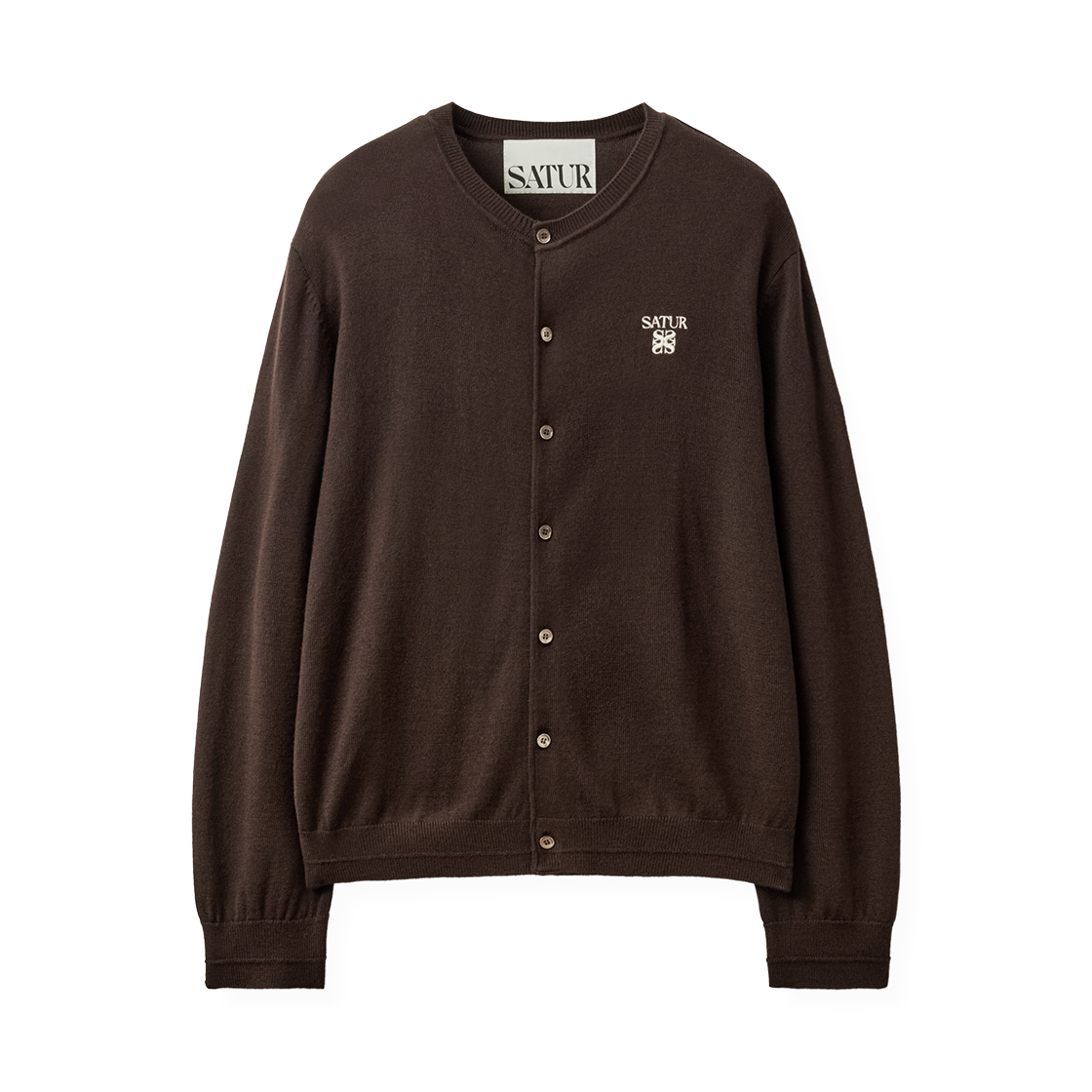 SA263MKC01BRN0 SATUR Loren Basic Crewneck Fine Cardigan Brown
