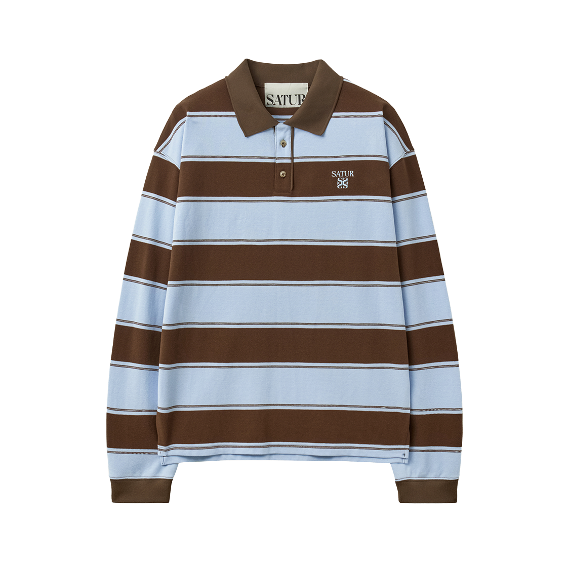 SA263ULS01BRN0 SATUR Apero Stripe Pique Long Sleeve Brown