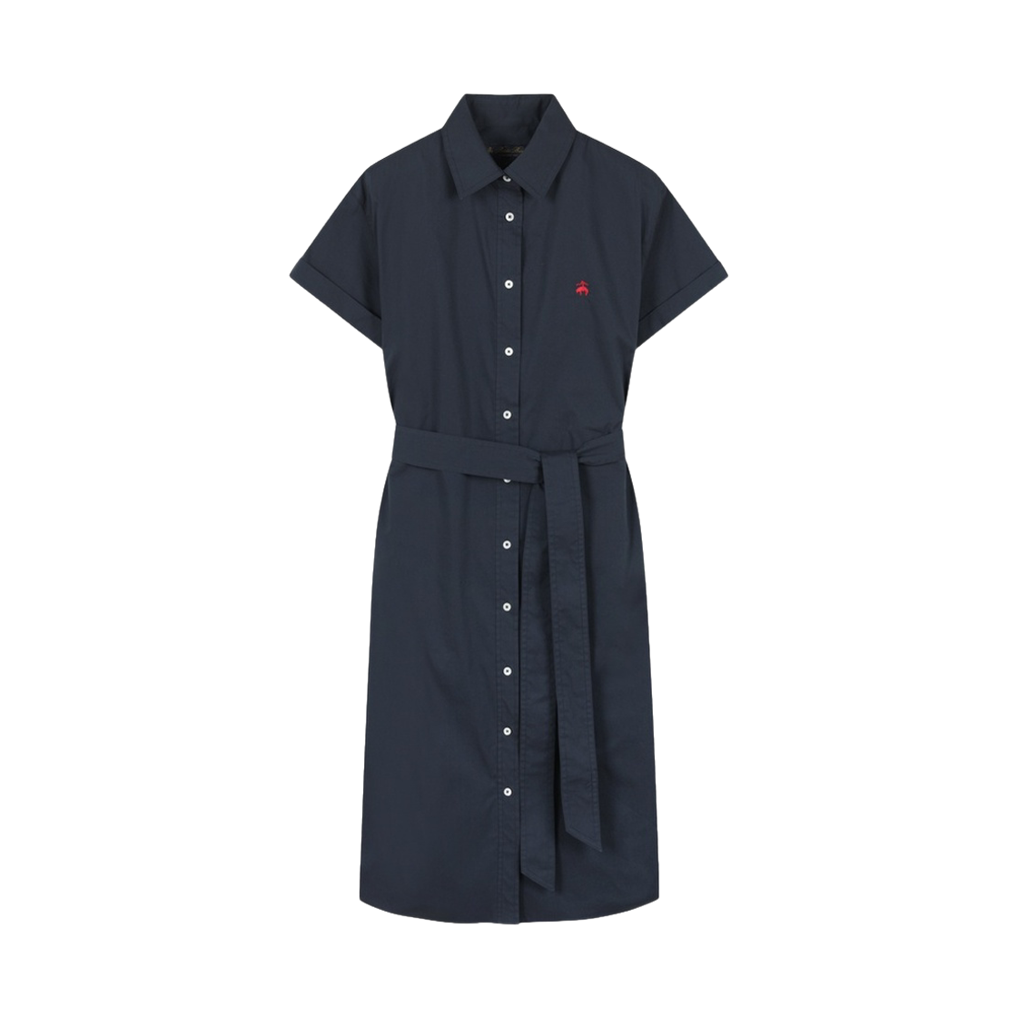 BBDZWBG201QGM BrooksBrothers Women's Belted Short Sleeve Shirt Dress Navy