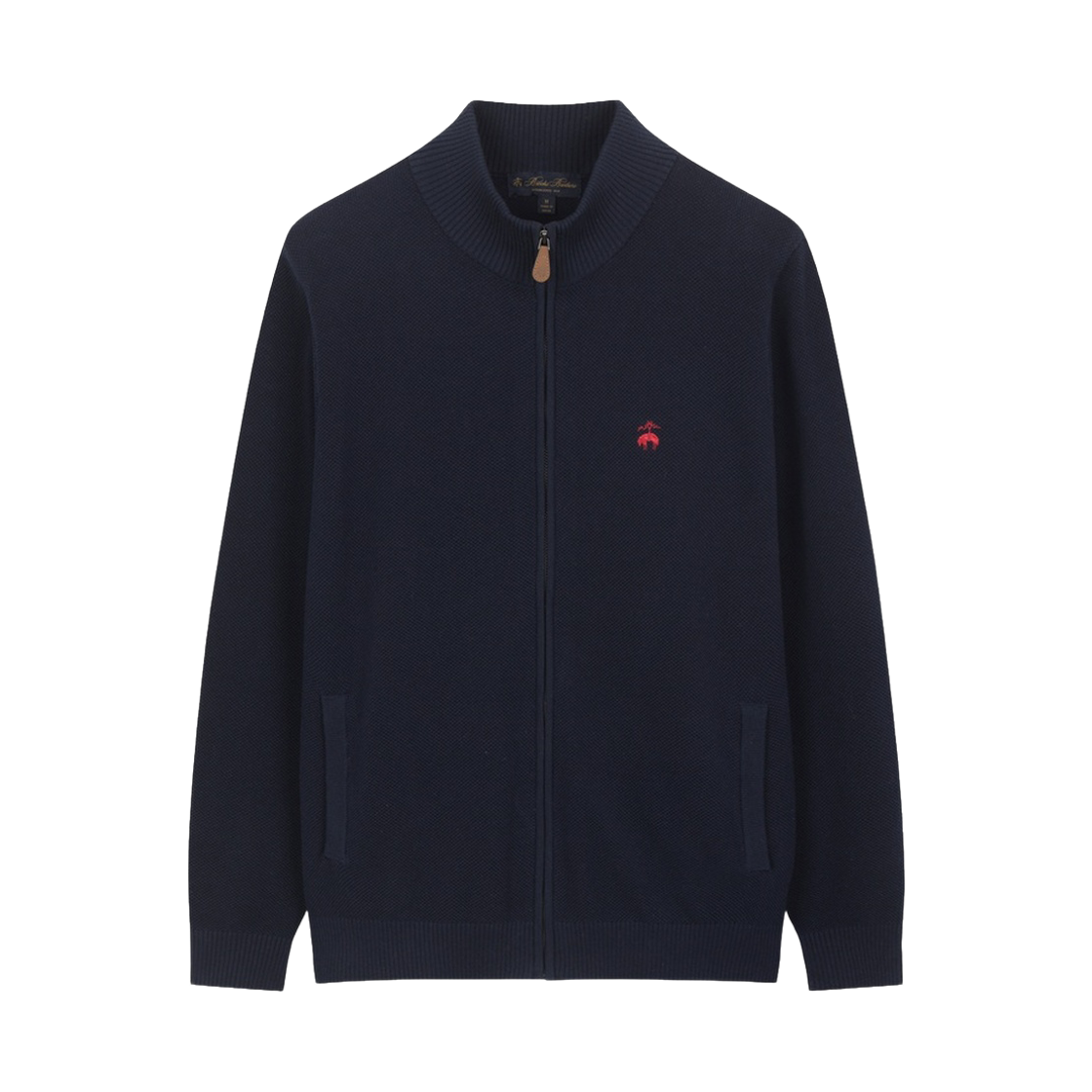 BBWZMBG103QGS BrooksBrothers Tuck Stitch Full Zip Sweater Navy