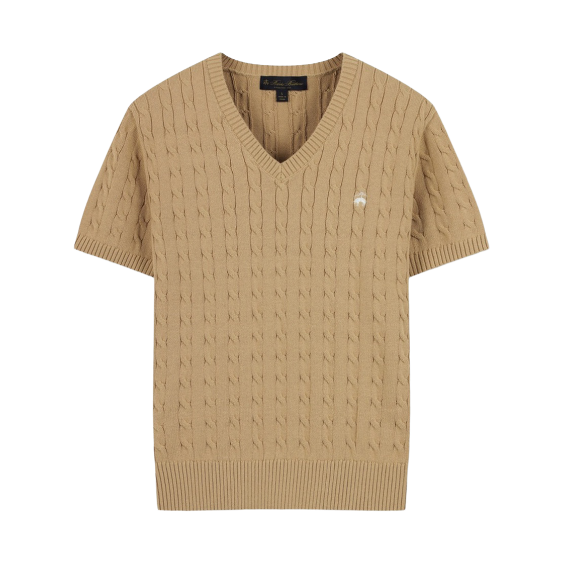 BBWNWBG206ZGM BrooksBrothers Women's Cable V-Neck Short Sleeve Beige