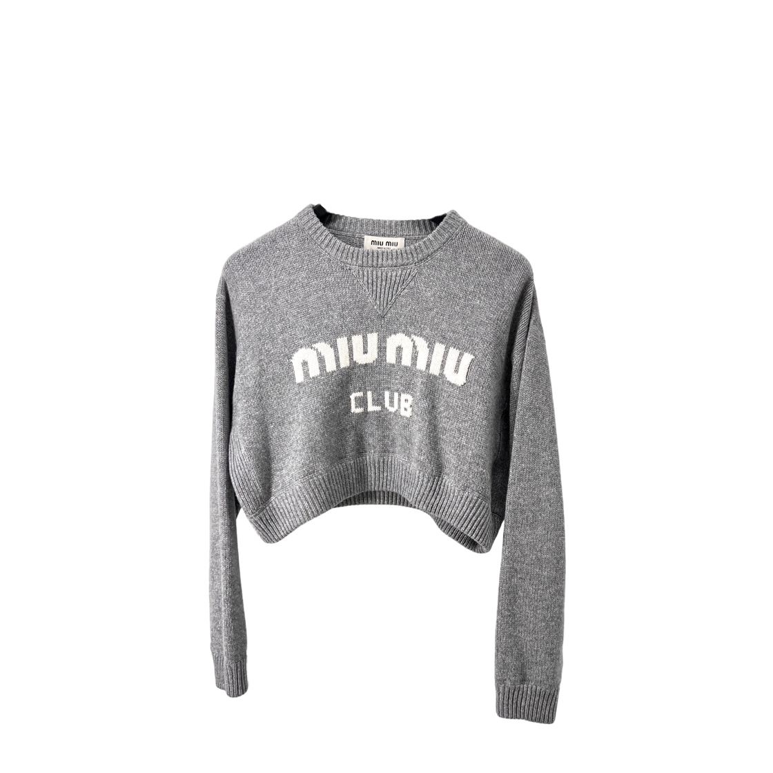 ITLDJ77OCP2S Miu Miu Logo Cropped Cashmere Sweater Gray