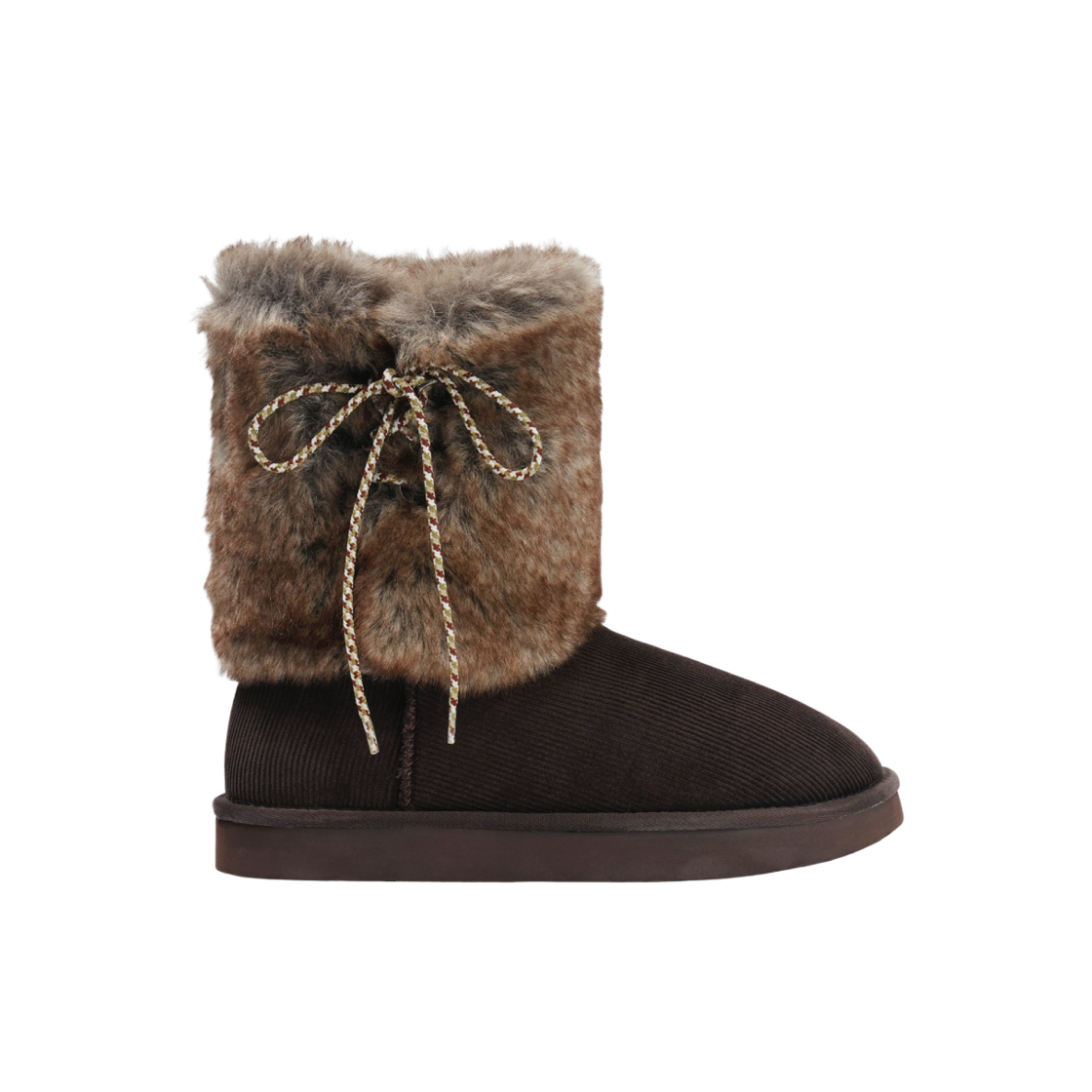 코이세이오 코듀로이 퍼 트림 부츠 브라운(COYSEIO Corduroy Fur Trim Boots Brown)