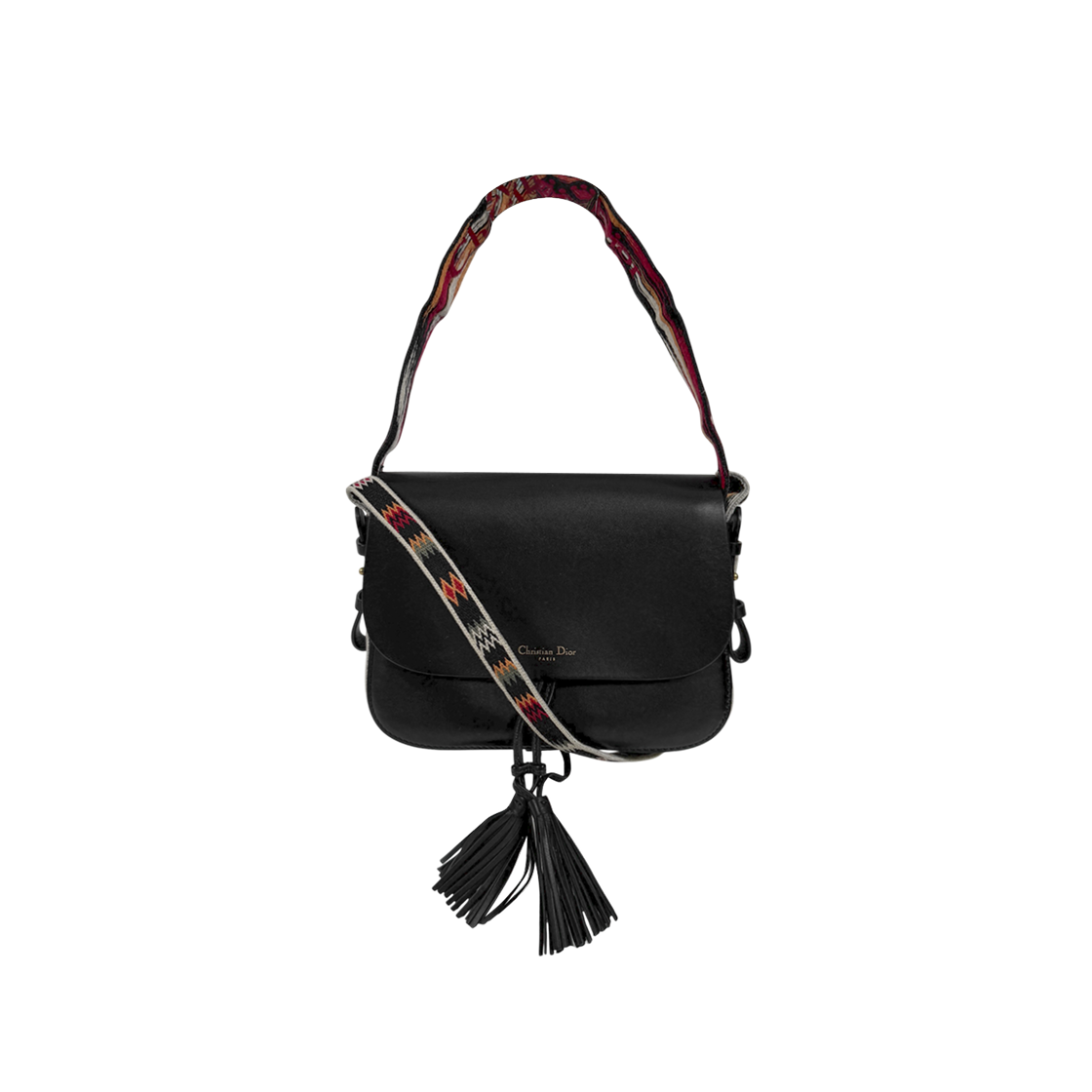ITBA3E8A6A4L Dior Women Rodeo Leather Flap Tassel Tote Shoulder Bag Black M8650CWTN