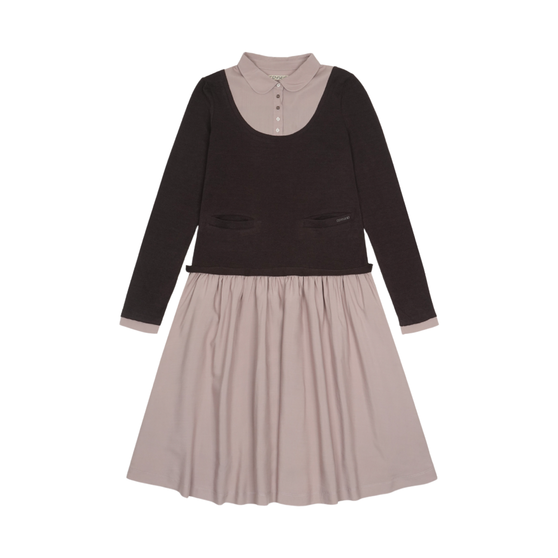 코이세이오 레이어드 셔츠 가디건 셔링 드레스 다크 브라운(COYSEIO Layered Shirt Cardigan Shirring Dress Dark Brown)