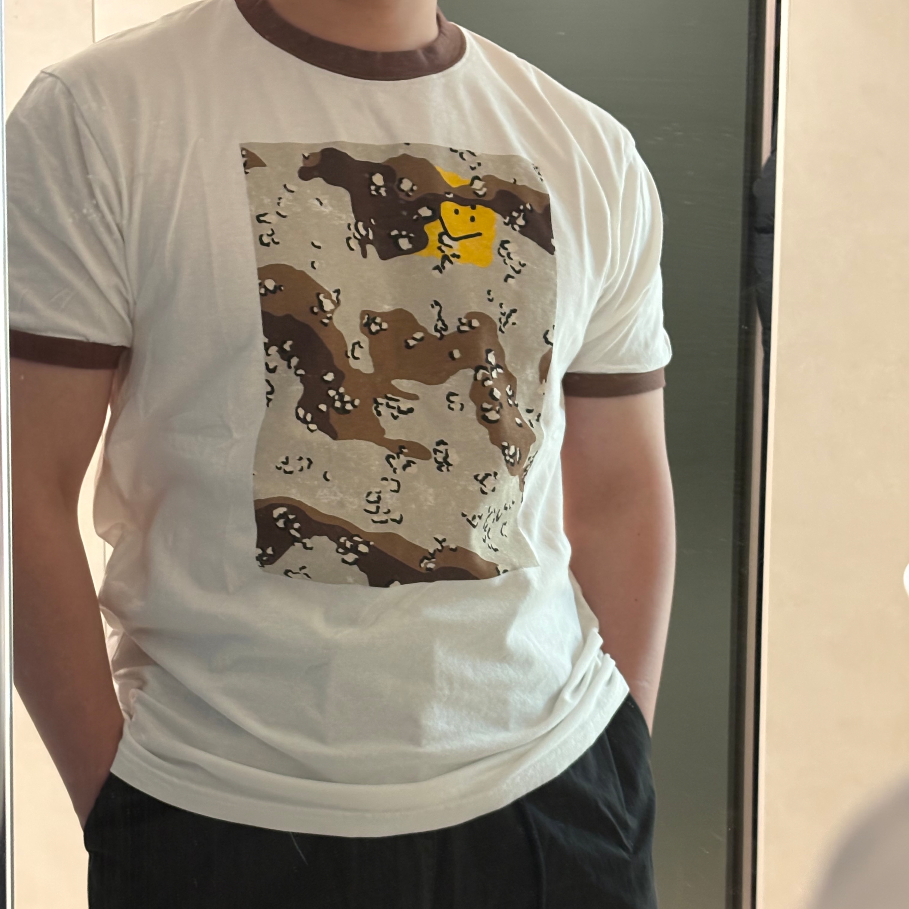 Kapital 20 Tenjiku Ringer T-Shirt Peckish Chocolate Chip Camo Print White 착용 스타일