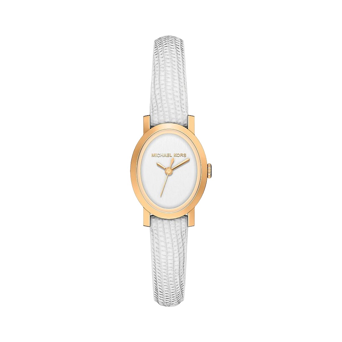 MK7586 (W) Michael Kors Petite Maude Quartz Three-Hand 24mm Gold Tone and Lizard Embossed Leather Watch Optic White