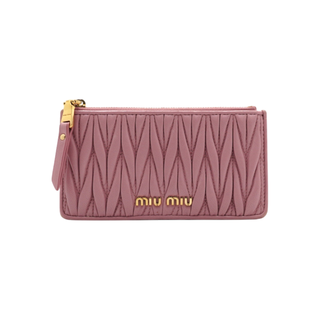 IT64PL8PI789 Miu Miu Pink Matelasse Gold Logo Women Card Holder 5MB006