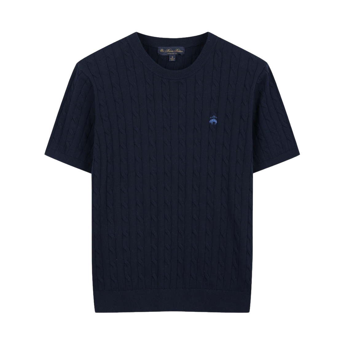 BBWRMOG203RGM BrooksBrothers Online Exclusive Cotton Cable Crewneck Short Sleeve Sweater Dark Navy