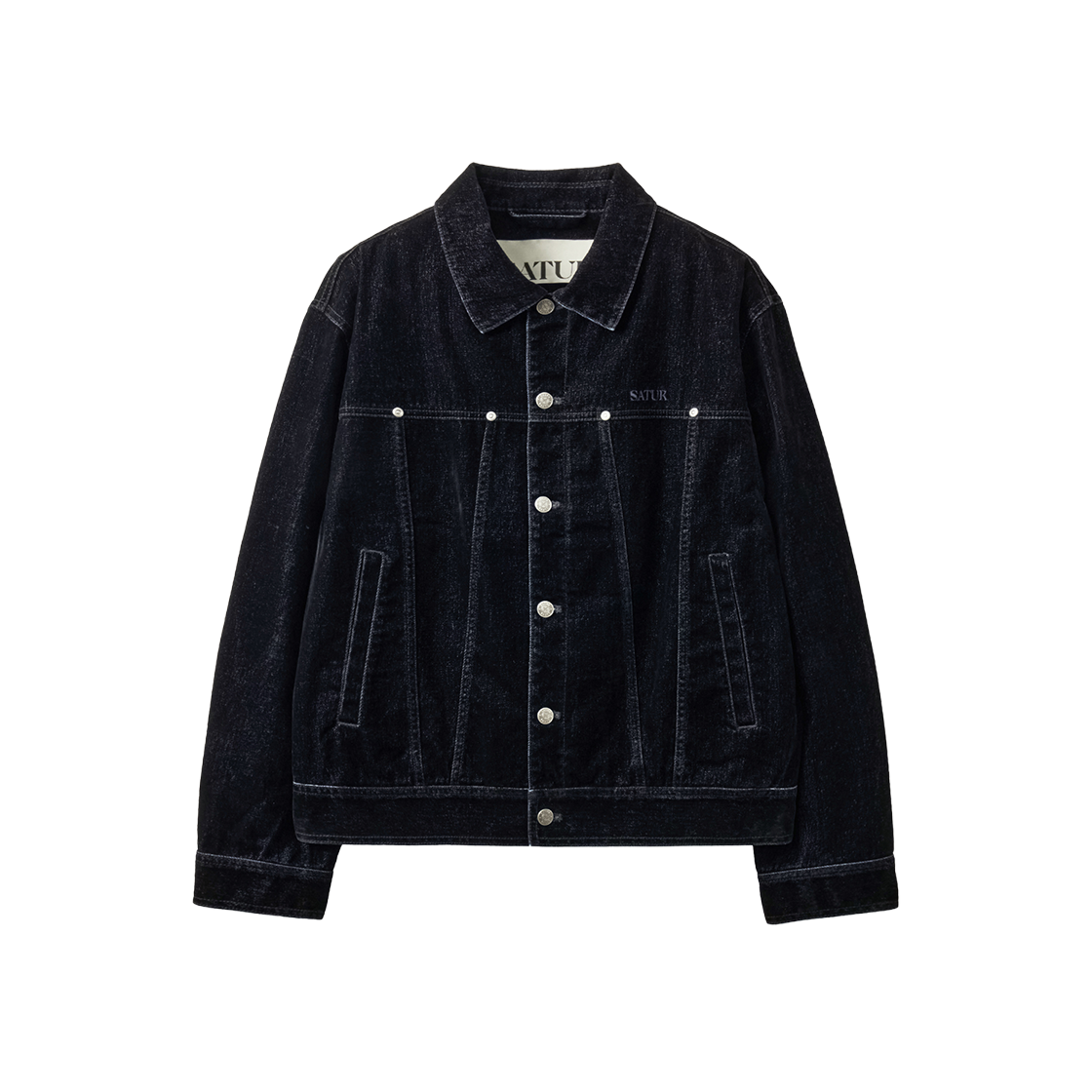 SA263MDJ01BLK0 SATUR Flocking Denim Trucker Jacket Black