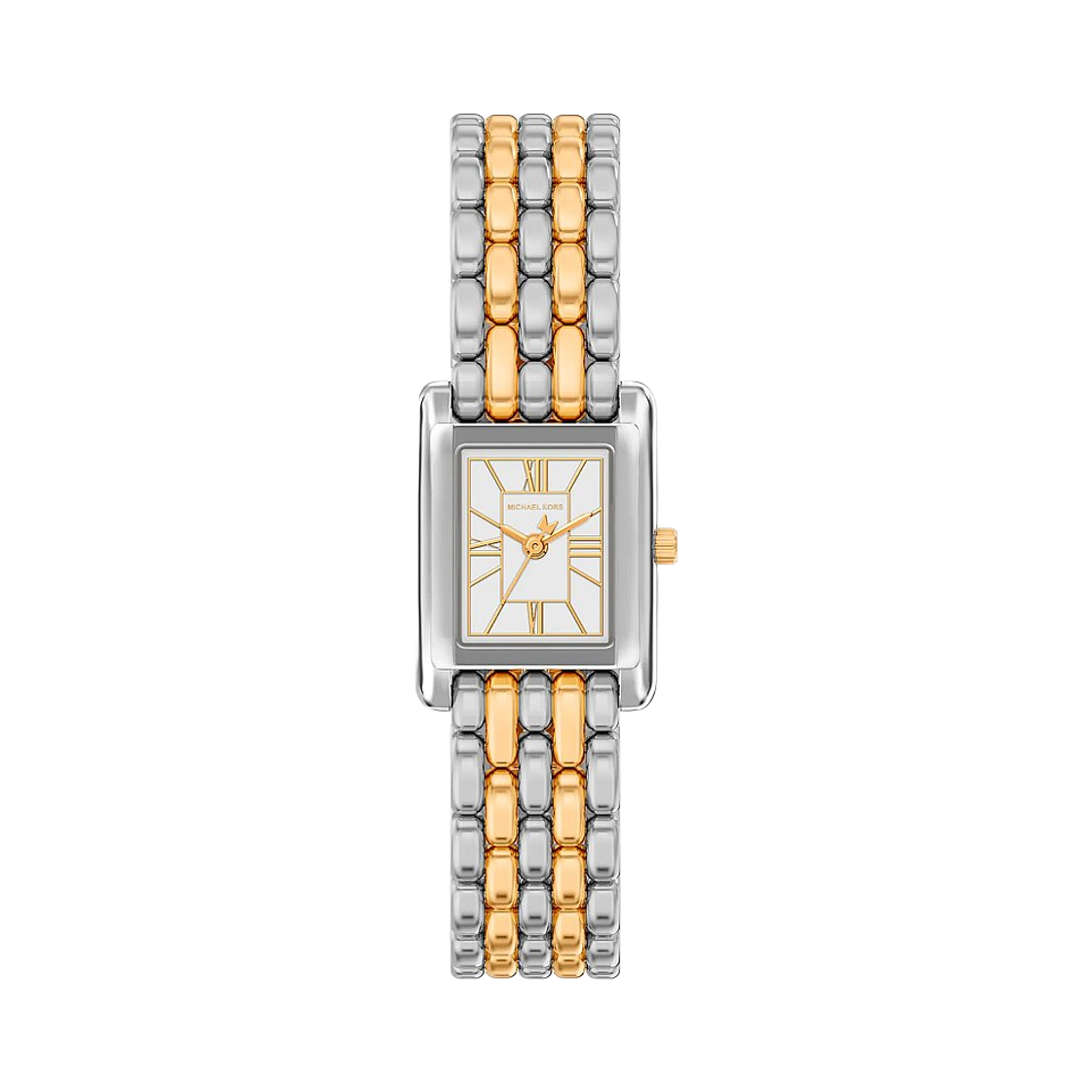 (W) 마이클 코어스 쁘띠 에섹스 쿼츠 쓰리핸드 27mm 투톤 워치 실버 골드((W) Michael Kors Petite Essex Quartz Three-Hand 27mm Two Tone Watch Silver Gold)