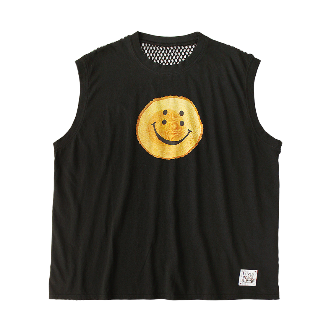 K2606SC240 Kapital 20 Cotton Jersey Sleeveless Big T-Shirt Rainbowy Tree Stump Print Black