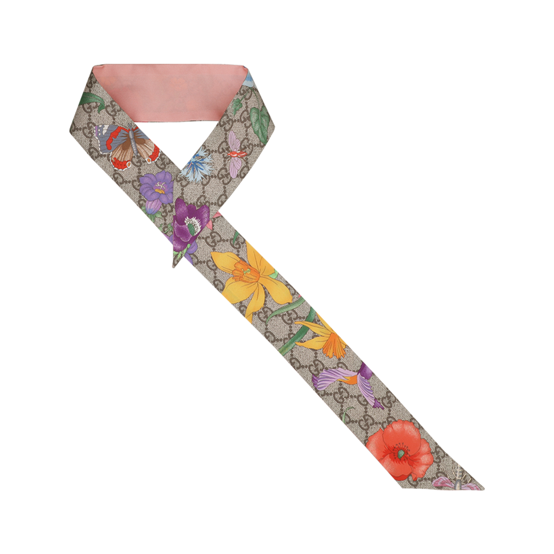 609317 3G001 9772 [25% 쿠폰] (W) Gucci GG Flora Print Silk Neck Bow Pink