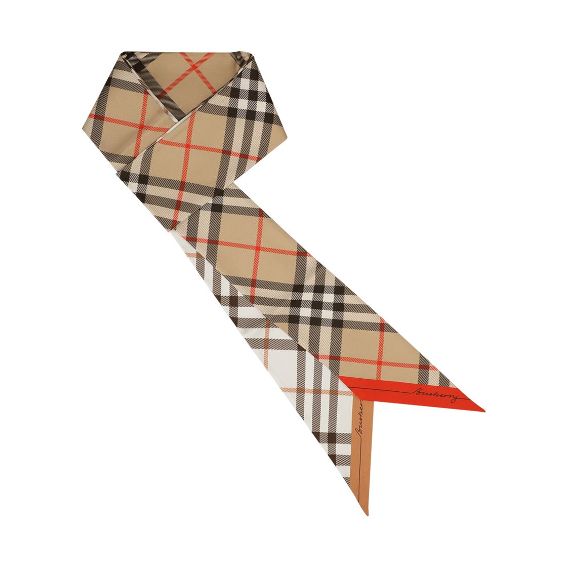 8119963 [25% 쿠폰] Burberry Skinny Contrast Check Silk Scarf Sand Beige Pebble White