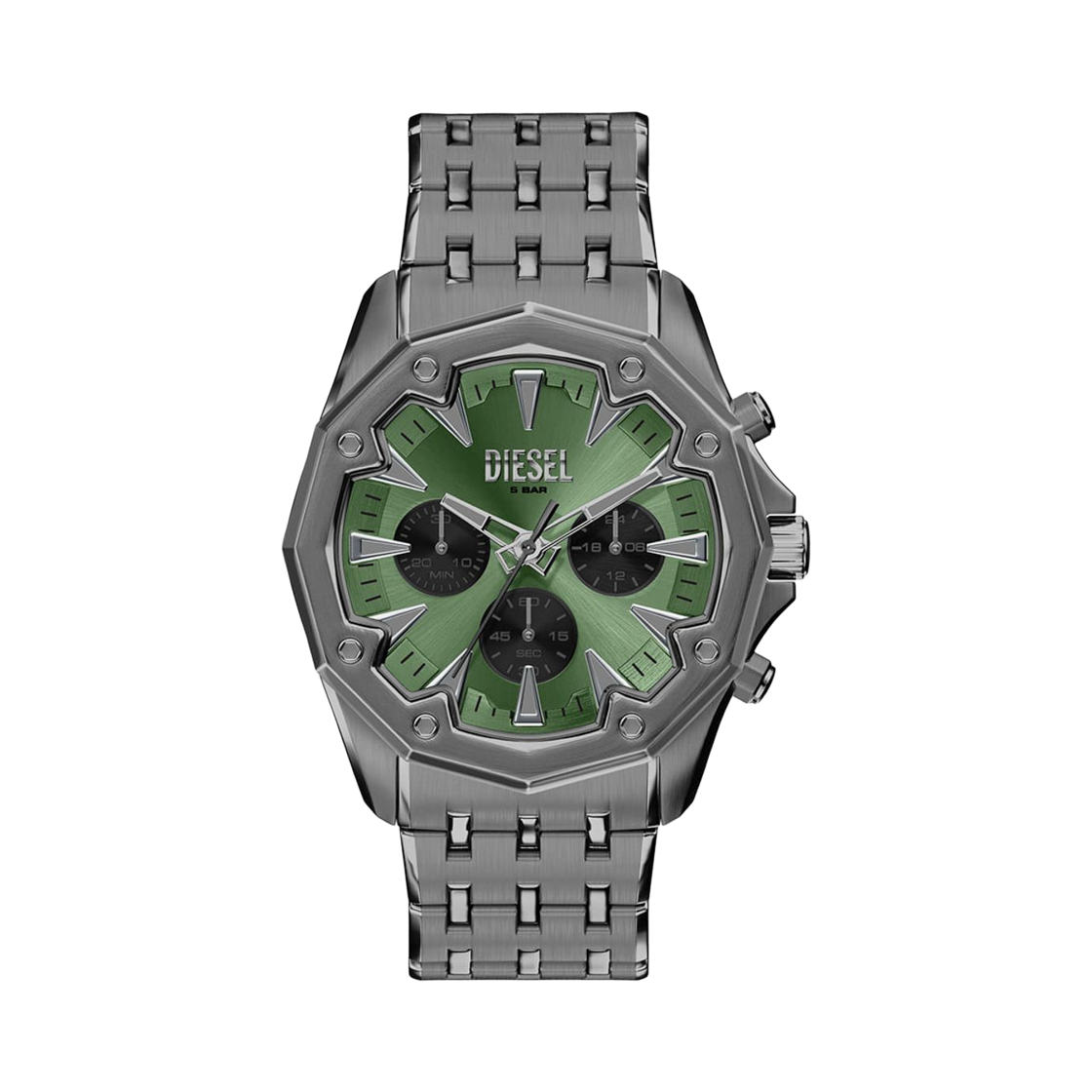 디젤 Dz4711 스팅어 건메탈 쿼츠 46mm 스테인리스 스틸 그린 다크 그레이(Diesel Dz4711 Stinger Gunmetal Quartz 46mm Stainless Steel Green Dark Grey)