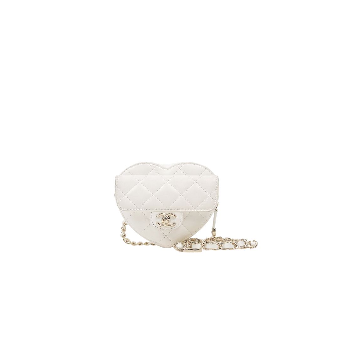 IT9IARS7DCSS Chanel White Leather Heart Mini Belt Bag D-A64519