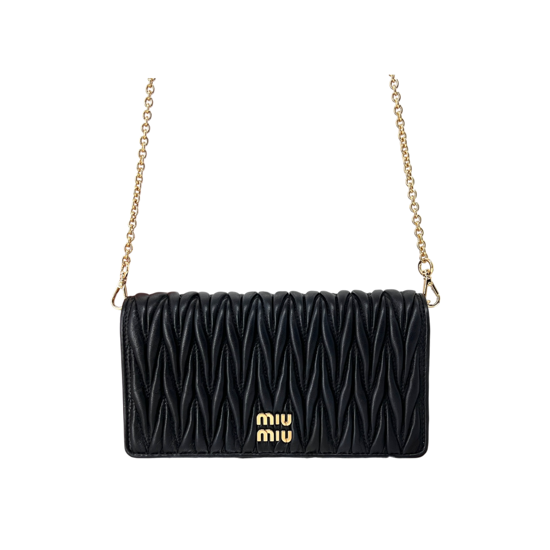 IT5ODJ33H5L3 Miu Miu Matelasse Nappa Chain Crossbody Bag Black 5ZH178
