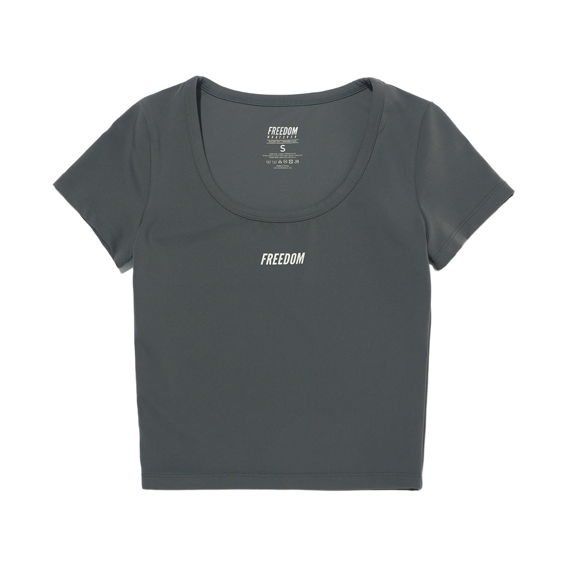 프리덤 스몰로고 U넥 크롭 숏 슬리브 다크그레이(FREEDOM Small Logo U-Neck Crop Short Sleeve Dark Gray)