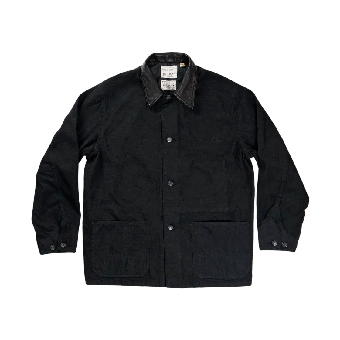 풀카운트 x GDC Gfc2001 레더 칼라 데님 초어 자켓 블랙(Fullcount x GDC Gfc2001 Leather Collar Denim Chore Jacket Black)