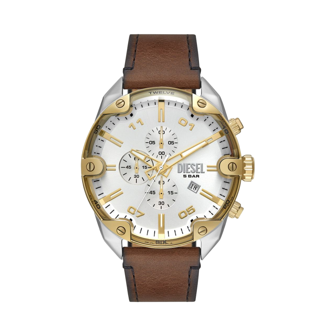 DZ4665 Diesel Dz4665 Spiked Chronograph Quartz 49mm Leather Brown