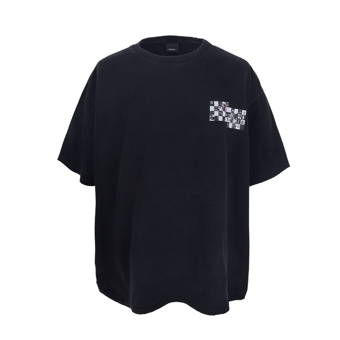 어웬드 스노우 워시드 체커 티셔츠 블랙(Awende Snow Washed Checker T-Shirt Black)