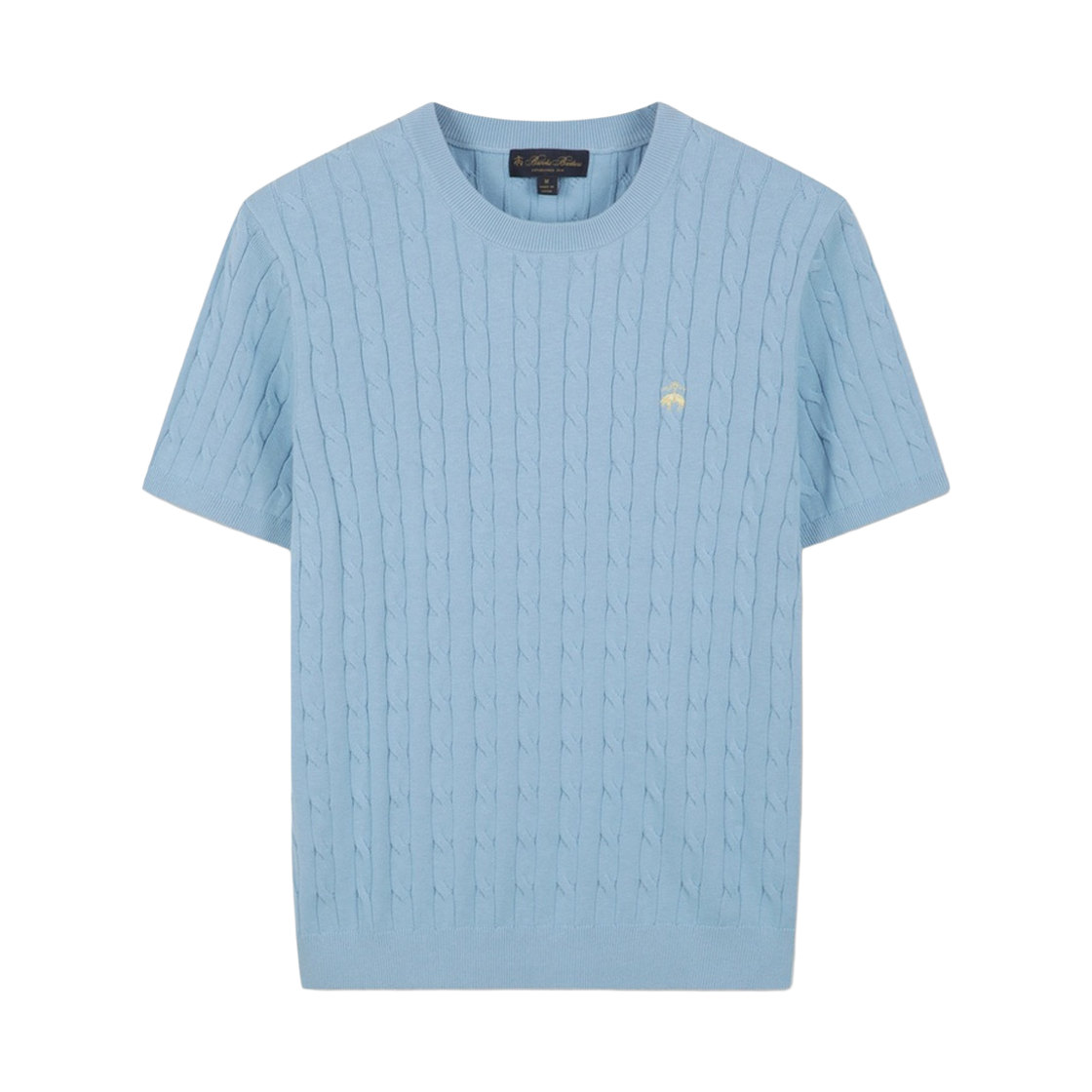 BBWRMOG203MGM BrooksBrothers Online Exclusive Cotton Cable Crewneck Short Sleeve Sweater Blue