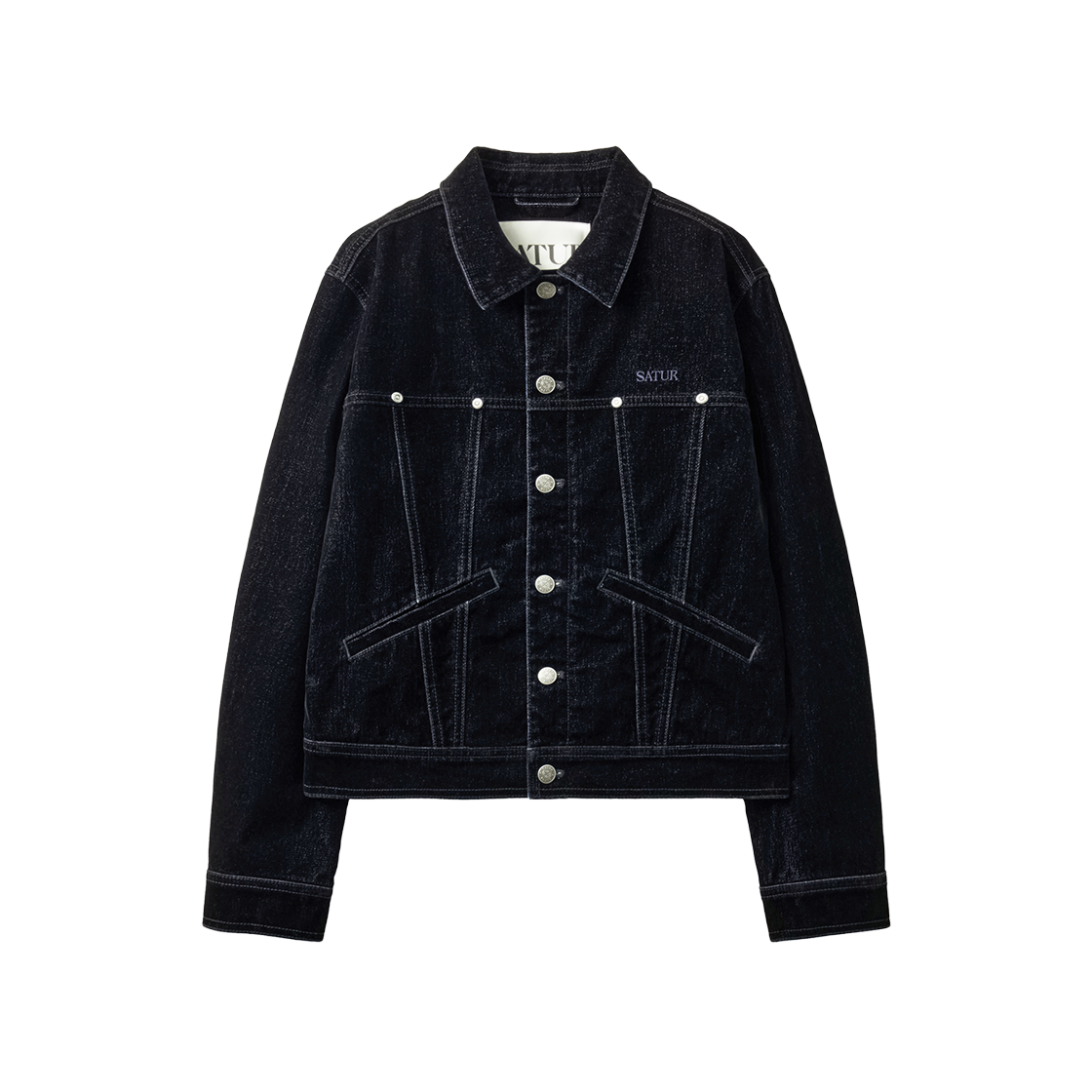 SA263WDJ01BLK0 SATUR W Flocking Denim Trucker Jacket Black