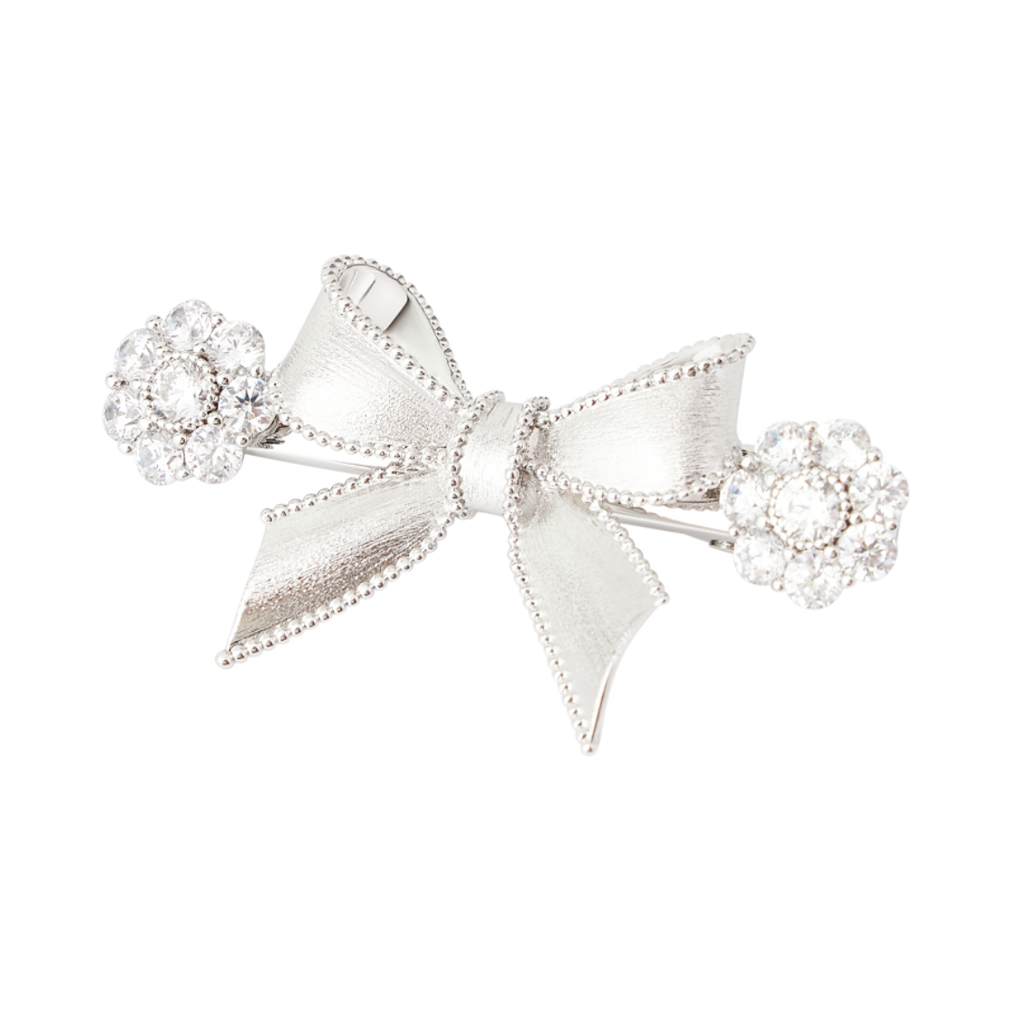 위민 x 슈슈통 쇼트 보우노트 젬스톤 헤어 클립 실버 - 26FW(Yvmin x Shushu/Tong Short Bowknot Gemstone Hair Clip Silver - 26FW) - 3