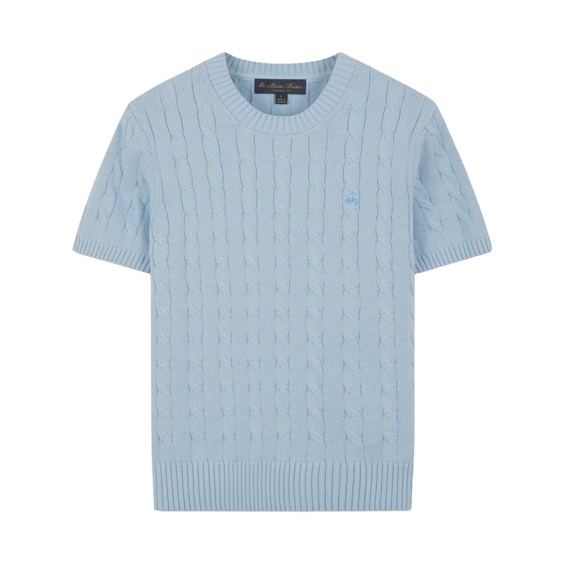 BBWRWBZ201LGA BrooksBrothers Women's Cotton Cable Pullover Short Sleeve Light Blue