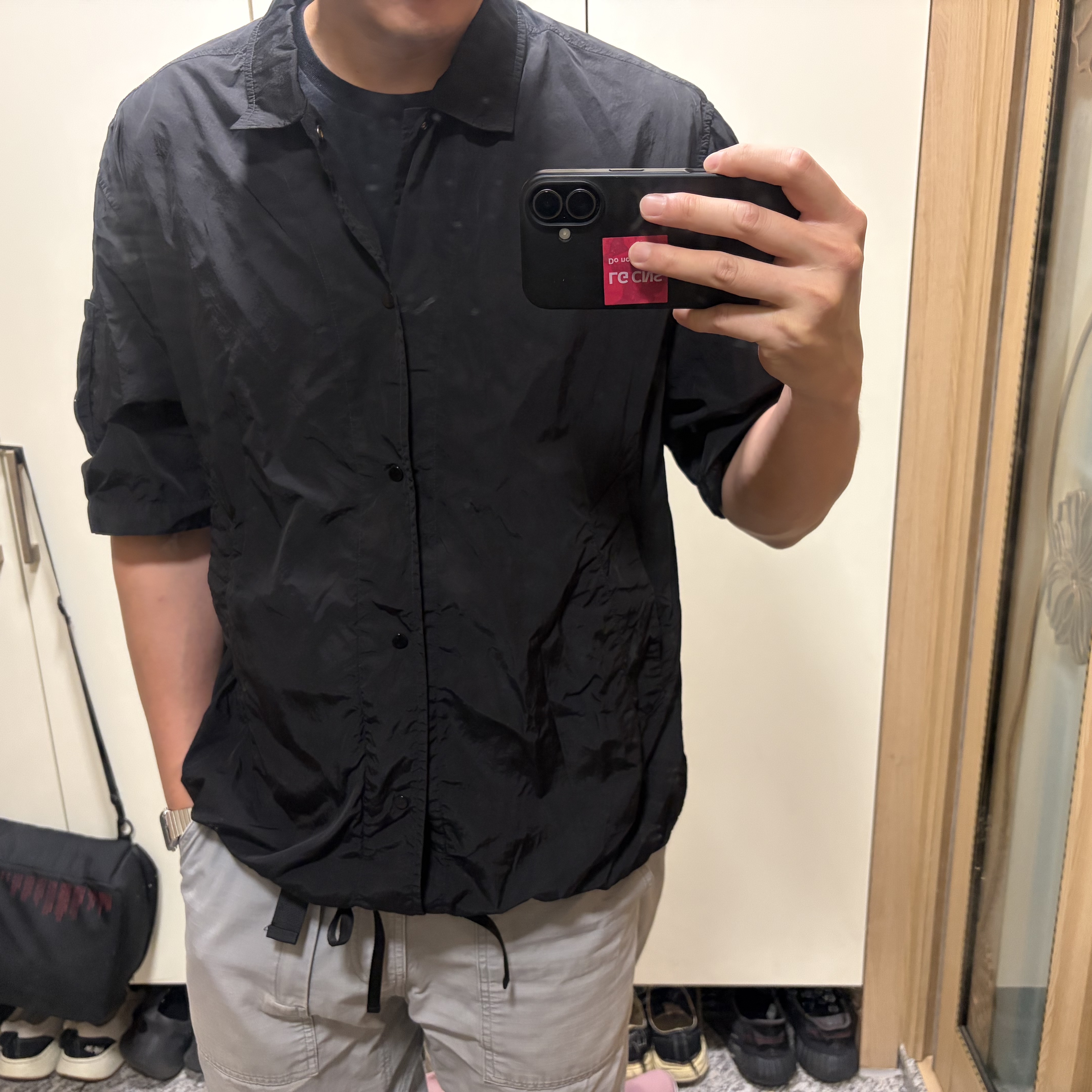 C.P. Company Chrome-R Short Sleeve Lens Overshirt Black - 26SS 착용 스타일