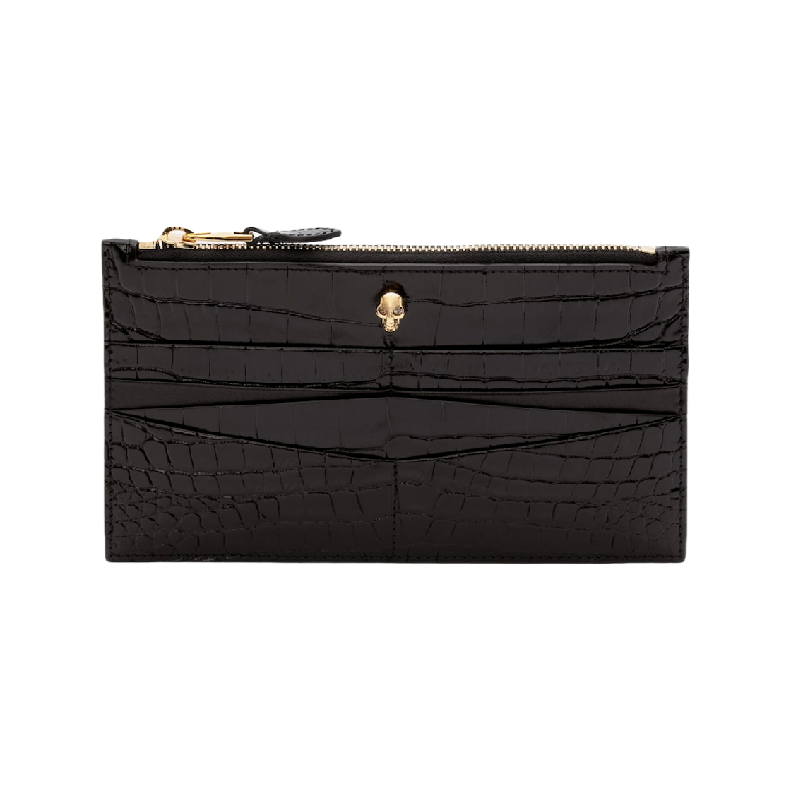 6320361JMFG1050 Alexander McQueen Skull Flat Zip Wallet Black