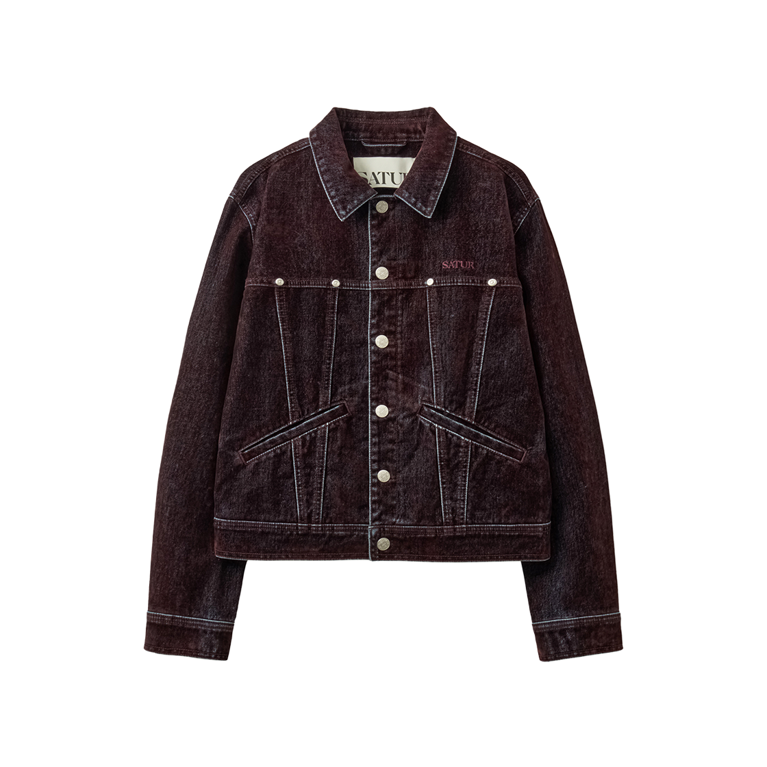 SA263WDJ01BUY0 SATUR W Flocking Denim Trucker Jacket Burgundy