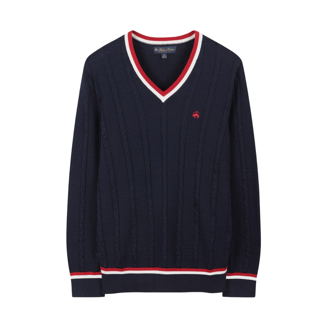 BBWNMM6701QGS BrooksBrothers Tennis V-Neck Cable Sweater Navy