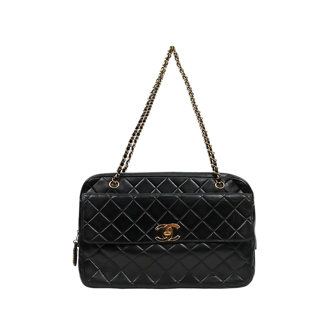 IT5PUEN3J7NK Chanel Black Quilted CC Flap Chain Shoulder Bag A-A63778T