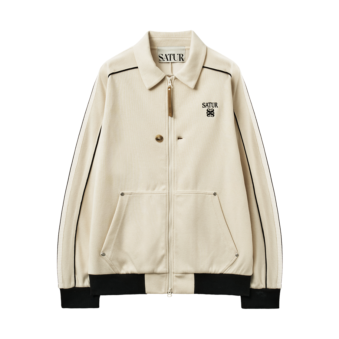 SA263UTJ11CRM0 SATUR Lawton Piping Collar Track Zip-up Jacket Cream