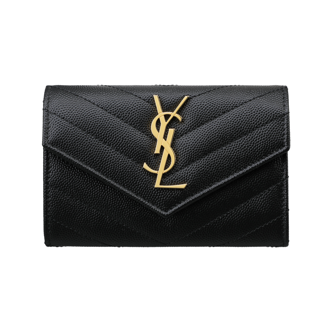 414404 BOW01 1000 [25% 쿠폰] Saint Laurent Cassandre Matelasse Small Envelope Wallet in Grain de Poudre Embossed Leather Black Gold