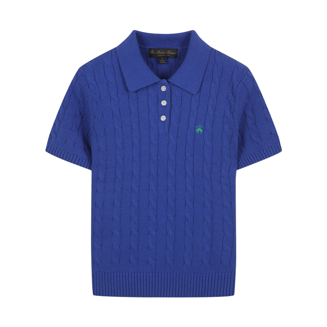 브룩스브라더스 여성 코튼 케이블 폴로 반팔 스웨터 블루(BrooksBrothers Women's Cotton Cable Polo Short Sleeve Sweater Blue) - 1