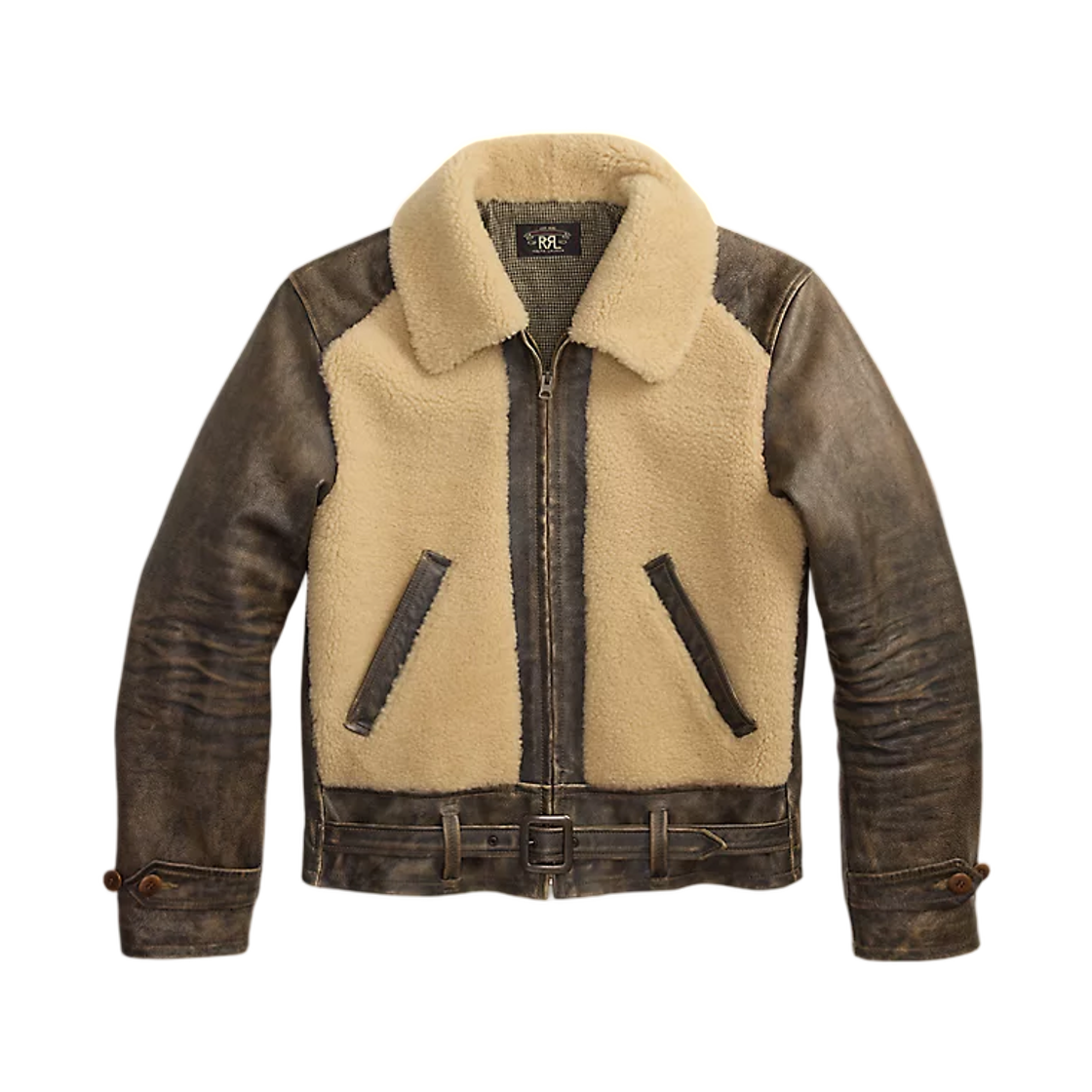 더블알엘 시얼링 패널 레더 자켓 빈티지 브라운(Double RL Shearling Paneled Leather Jacket Vintage Brown)
