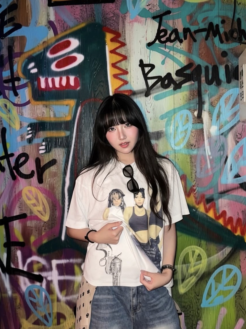 [트리플적립] PACOSPLY Liberty Fragile T-Shirts Charcoal, [트리플적립] PACOSPLY Dolly T-Shirts Black 착용 스타일 - 2
